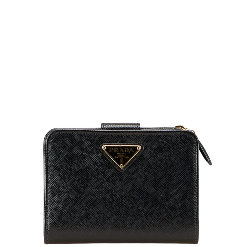 Prada triangular logo plate bifold wallet black leather